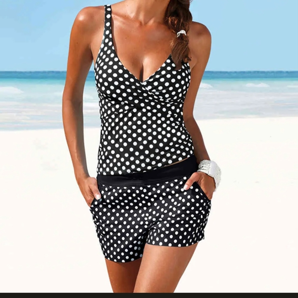Black Polka Dot Criss-cross Takini Set